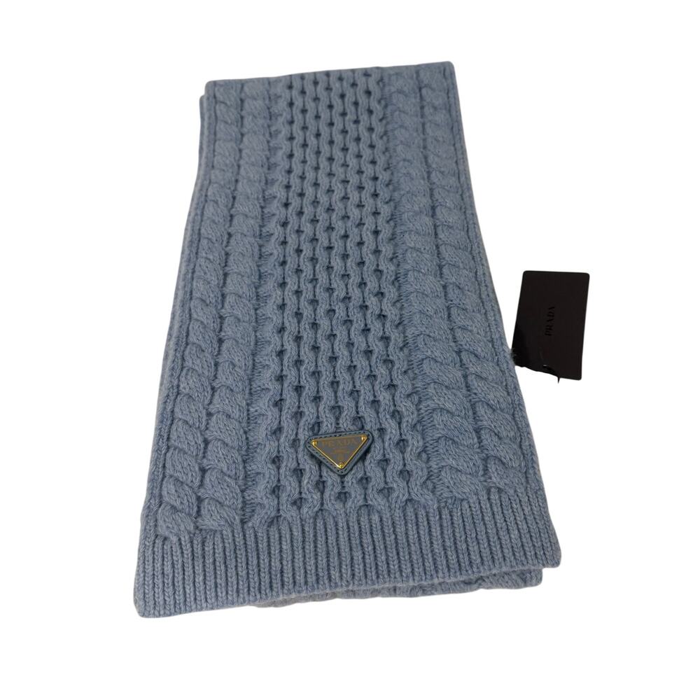 Prada cable-knit scarf rendered in a Blue hue